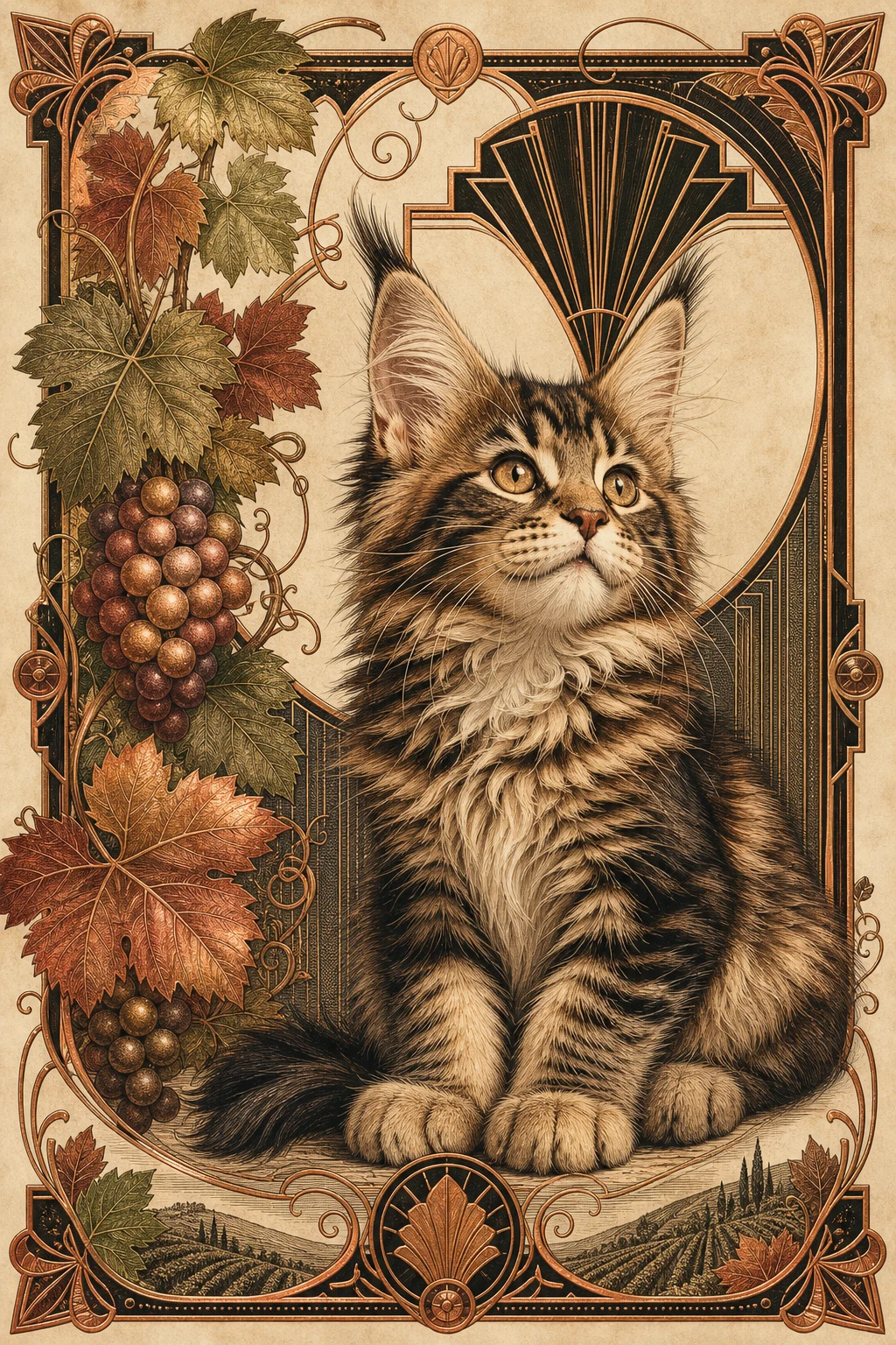 Juniper the Maine Coon — Art Deco Black Gold pet portrait