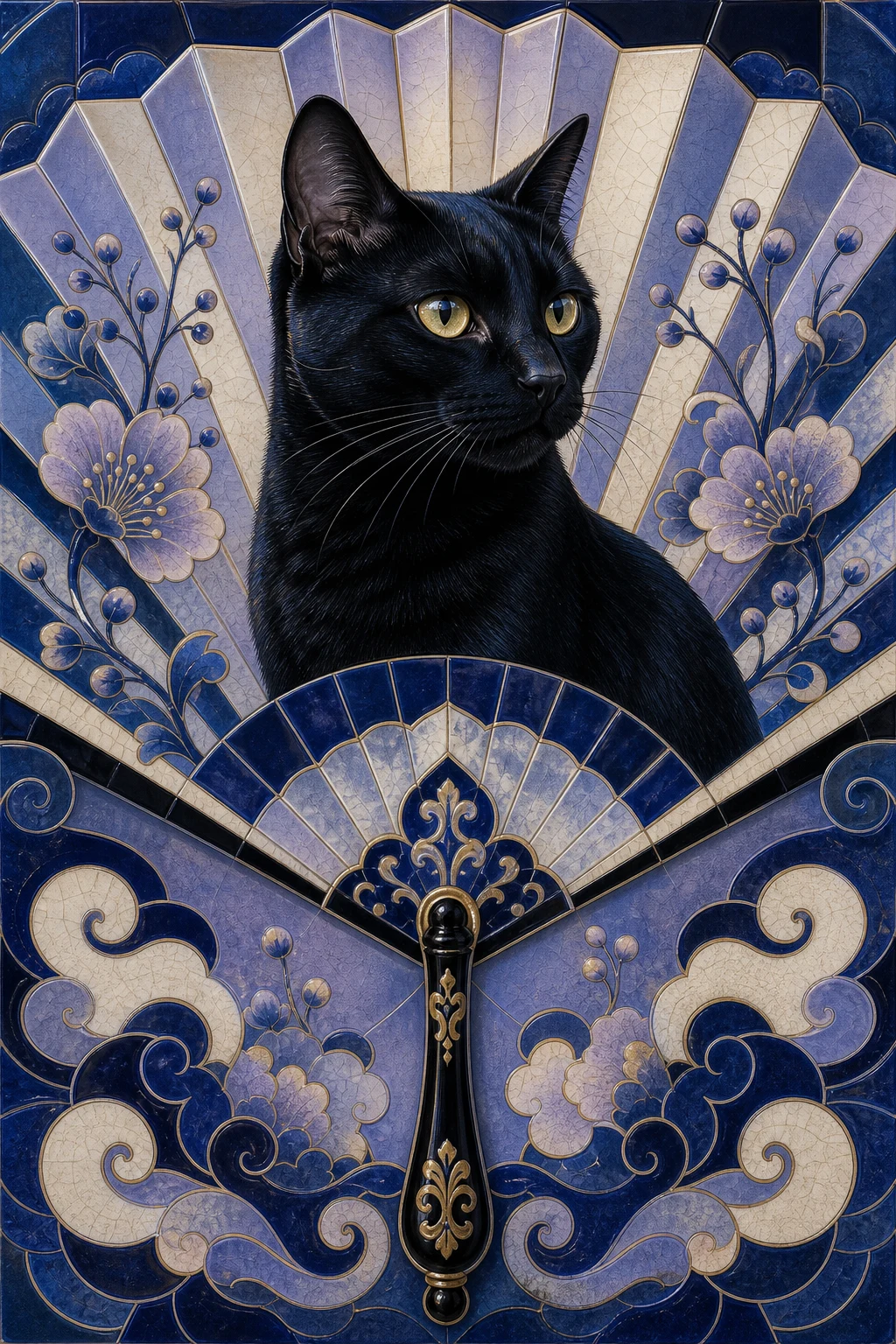 Nyx the Black Cat — Ceramic Tile Folk Art pet portrait