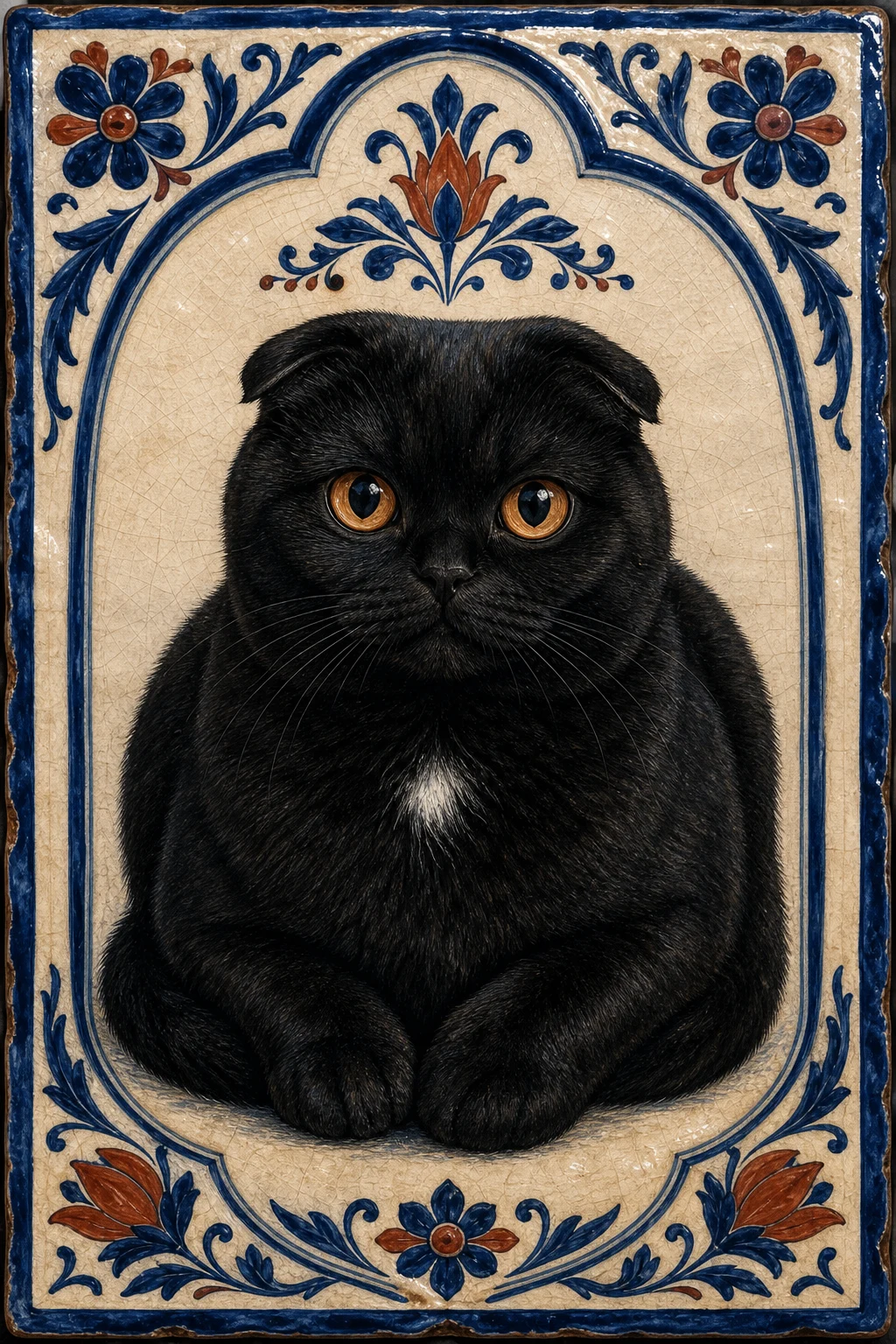 Bram the Scottish Fold cat — Ceramic Tile Folk Art pet portrait