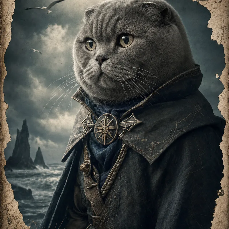 Scottish Fold portrait — cinematic character realism
