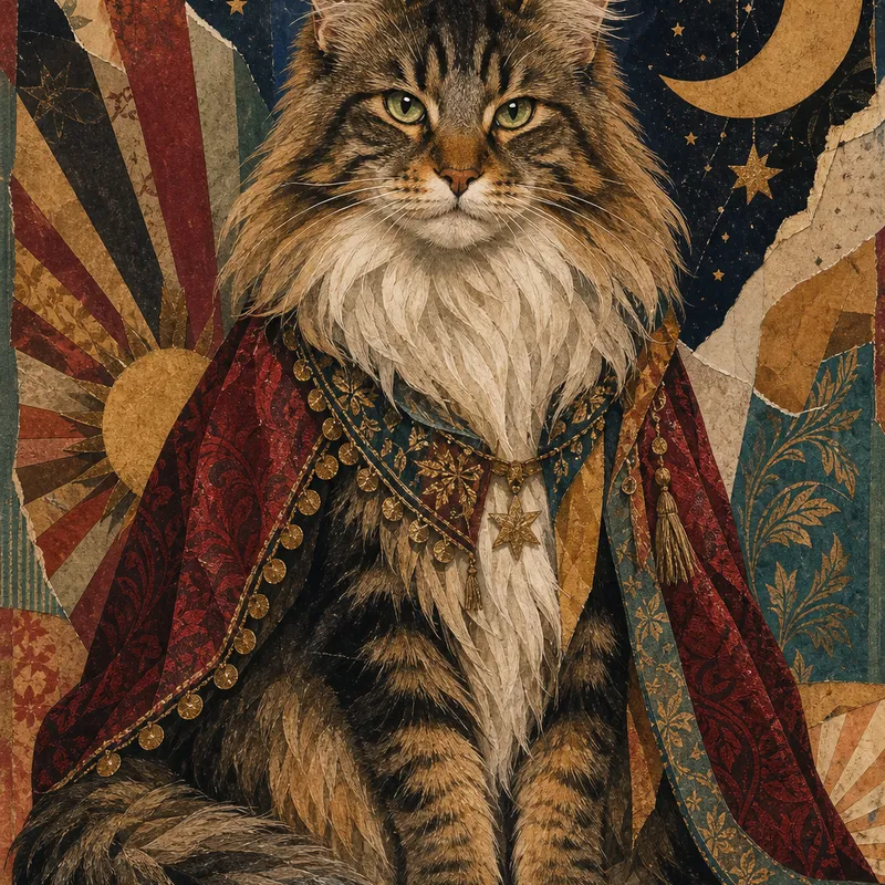 Norwegian Forest Cat portrait — editorial collage