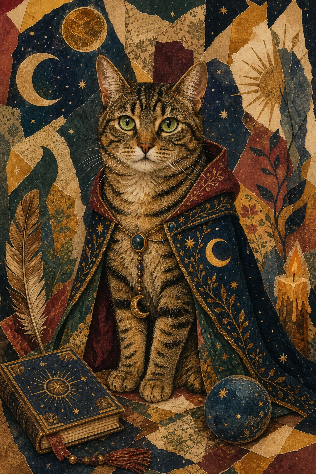 Merlin the Tabby — Editorial Collage pet portrait