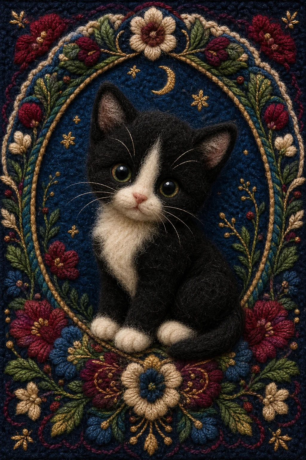 Button the Tuxedo Cat — Felted Wool Plush pet portrait