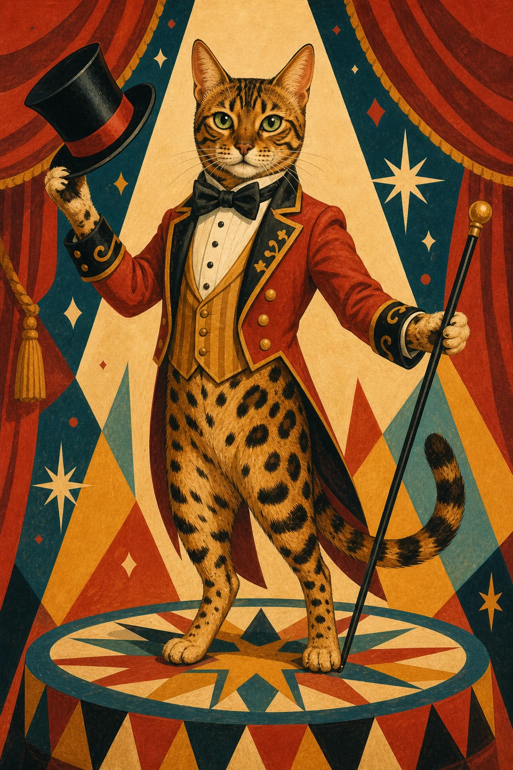 Rafferty the Bengal — Mid Century Gouache pet portrait