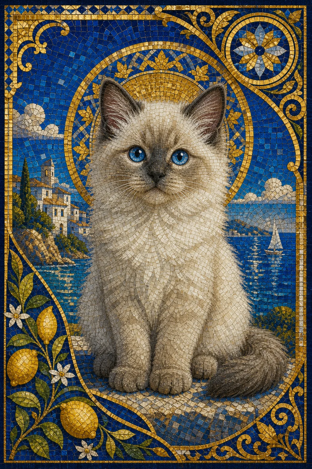 Lumi the Ragdoll — Mosaic Byzantine Gold pet portrait