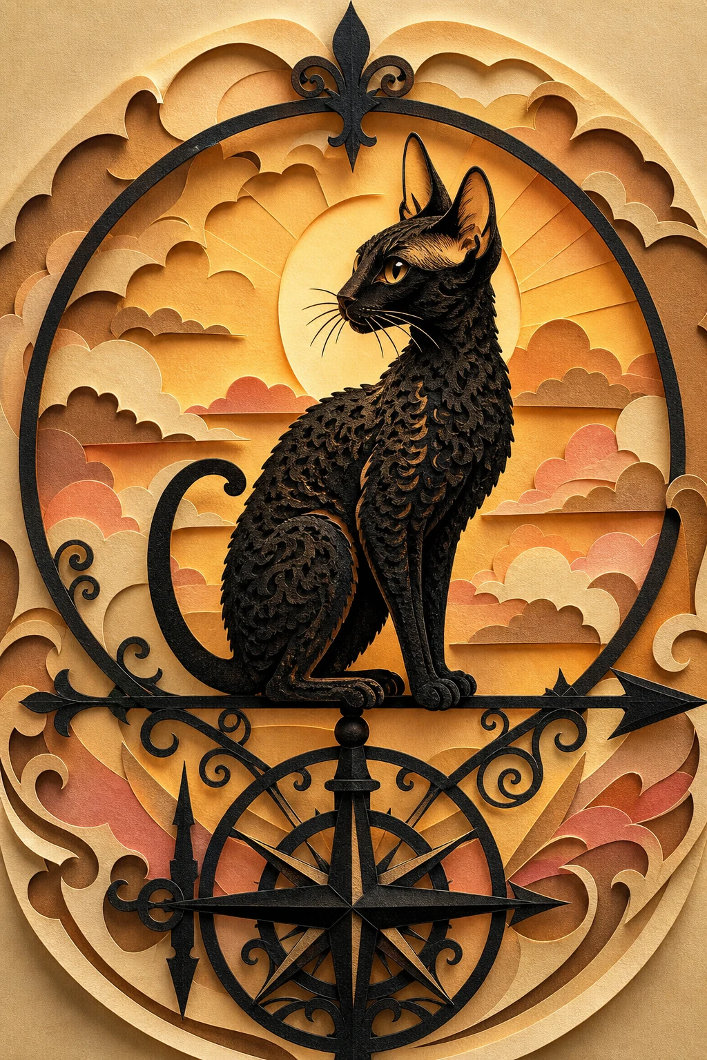 Sable the Cornish Rex — Paper Cut Silhouette pet portrait