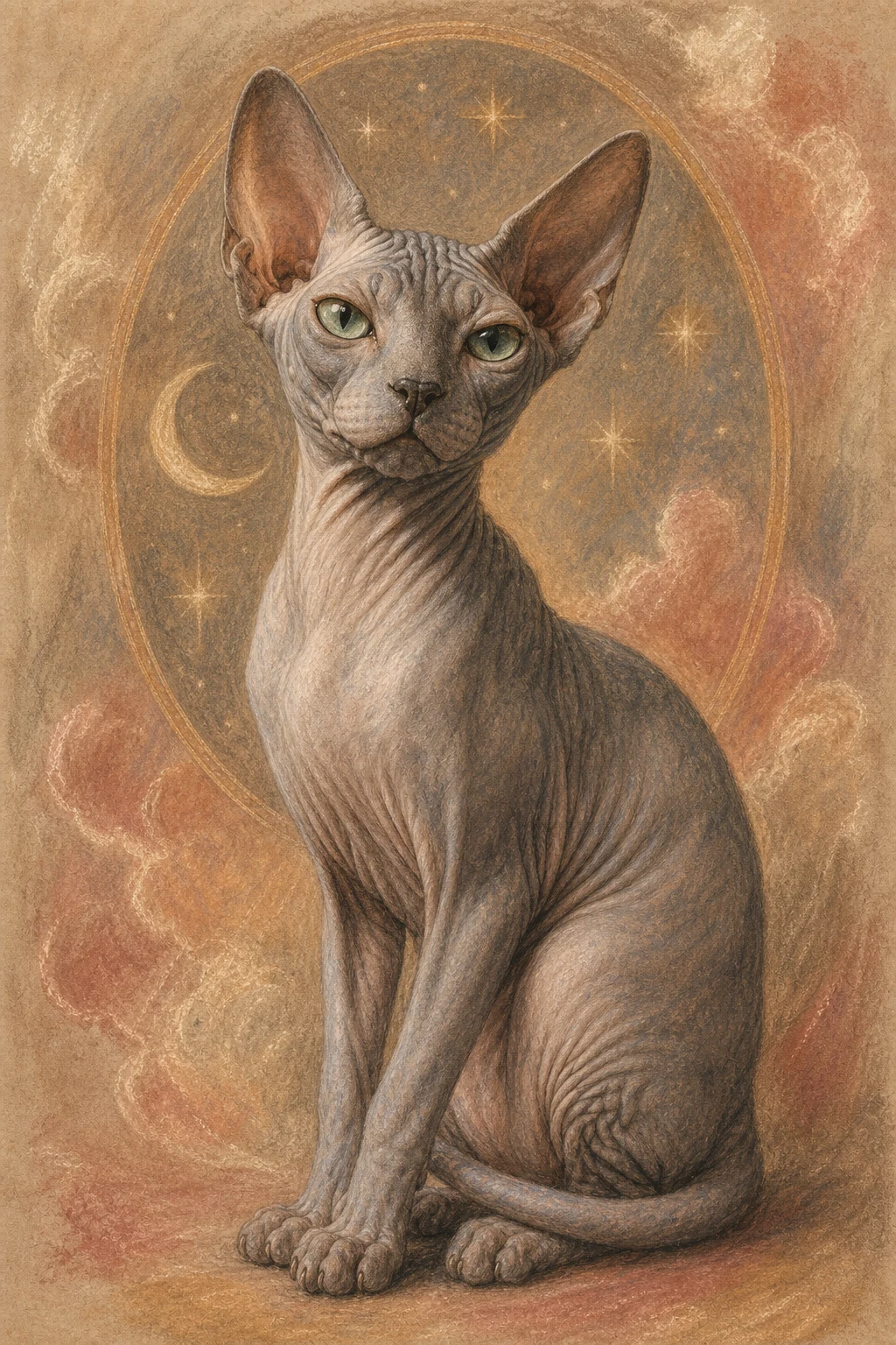 Zadie the Sphynx cat — Renaissance Chalk Pastel pet portrait