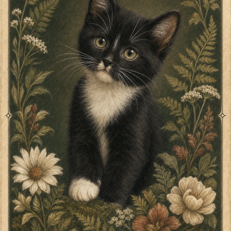 Tuxedo Cat portrait — renaissance chalk pastel