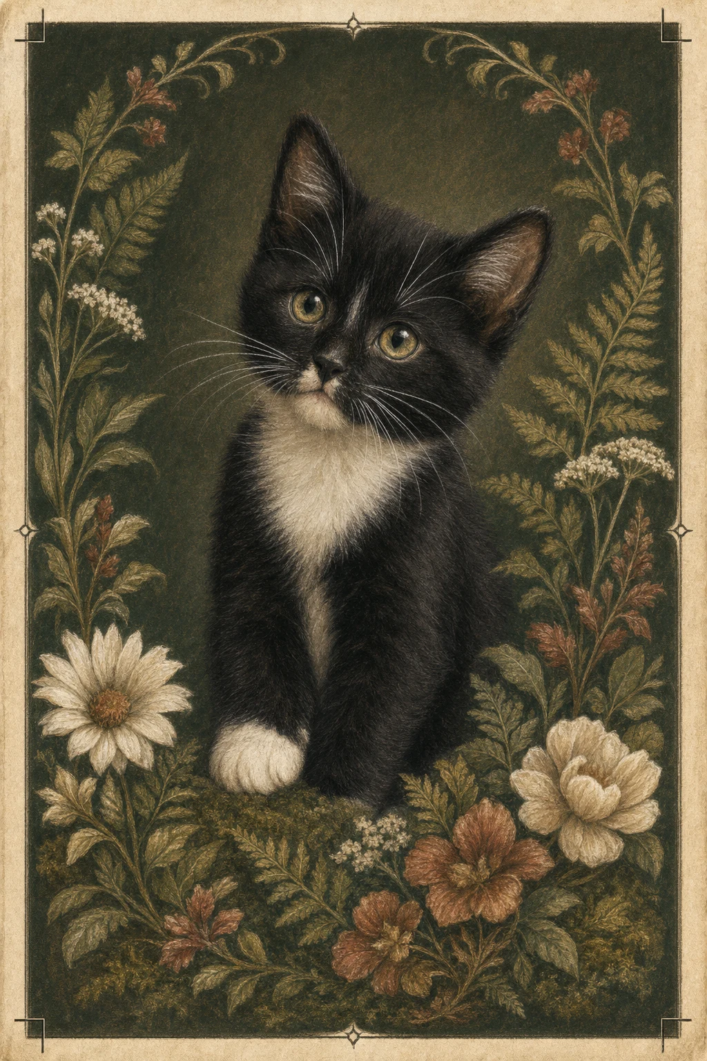 Mina the Tuxedo Cat — Renaissance Chalk Pastel pet portrait
