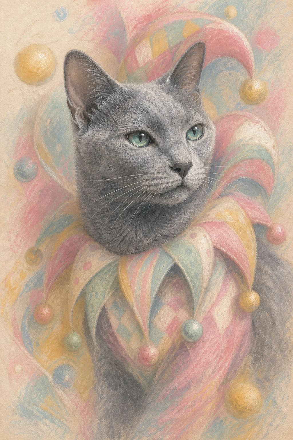 Misha the Russian Blue — Soft Pastel pet portrait