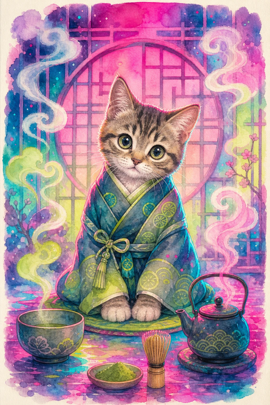 Pip the Manx — Storybook Watercolour pet portrait
