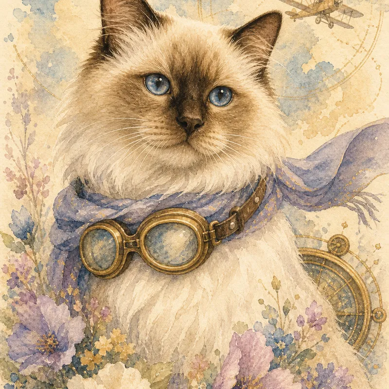 Birman portrait — watercolour floral
