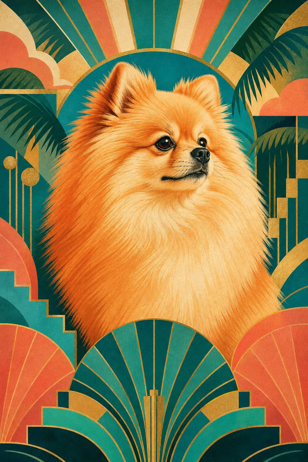 Mika the Pomeranian — Art Deco Black Gold pet portrait