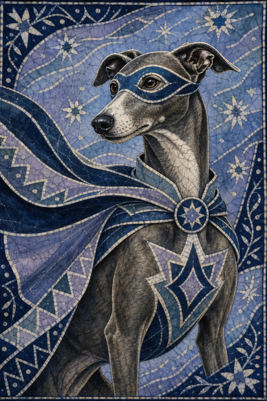 Vito the Italian Greyhound — Batik Wax Resist pet portrait