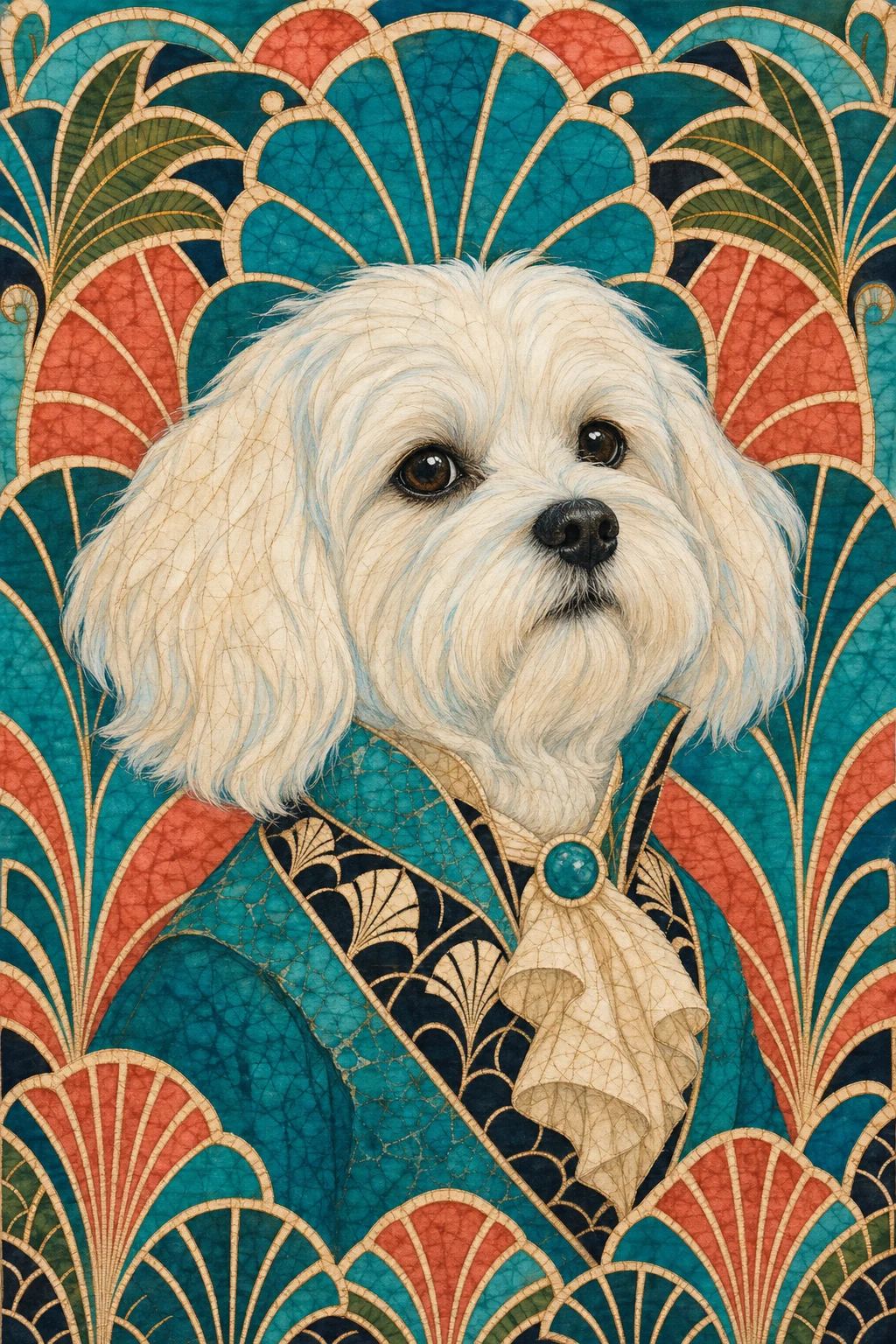 Bijou the Maltese — Batik Wax Resist pet portrait