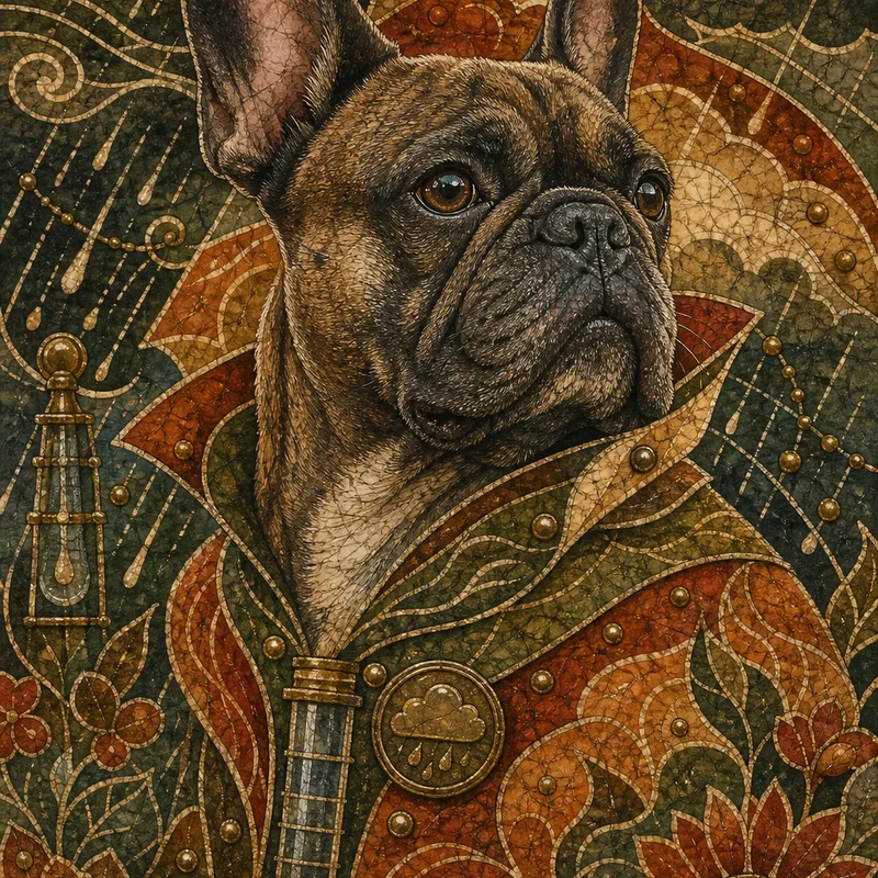 French Bulldog portrait — batik wax resist