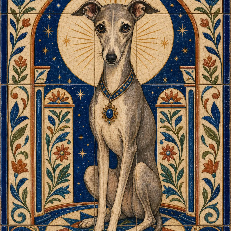 Italian Greyhound portrait — ceramic tile folk art