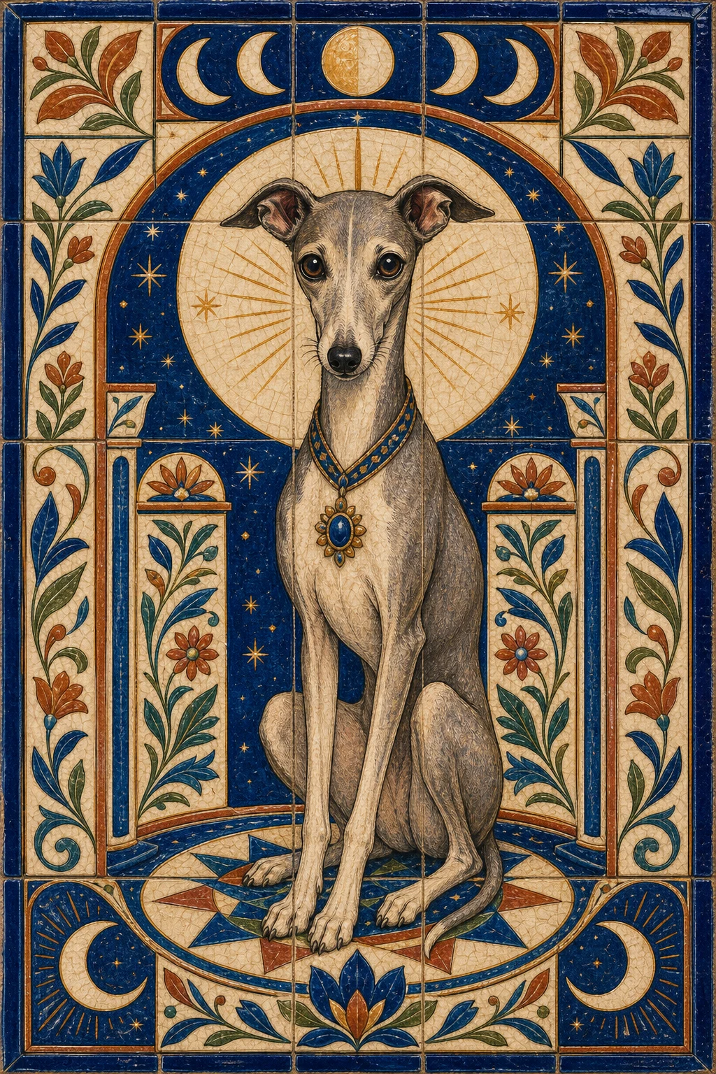 Livia the Italian Greyhound — Ceramic Tile Folk Art pet portrait
