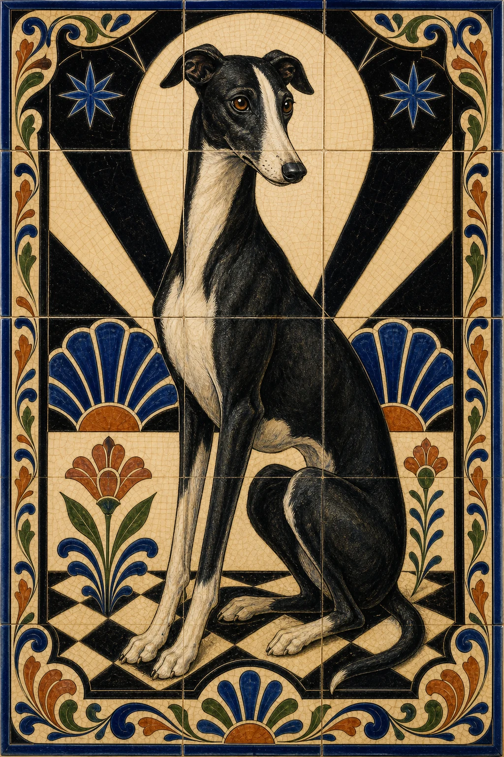 Vera the Greyhound — Ceramic Tile Folk Art pet portrait