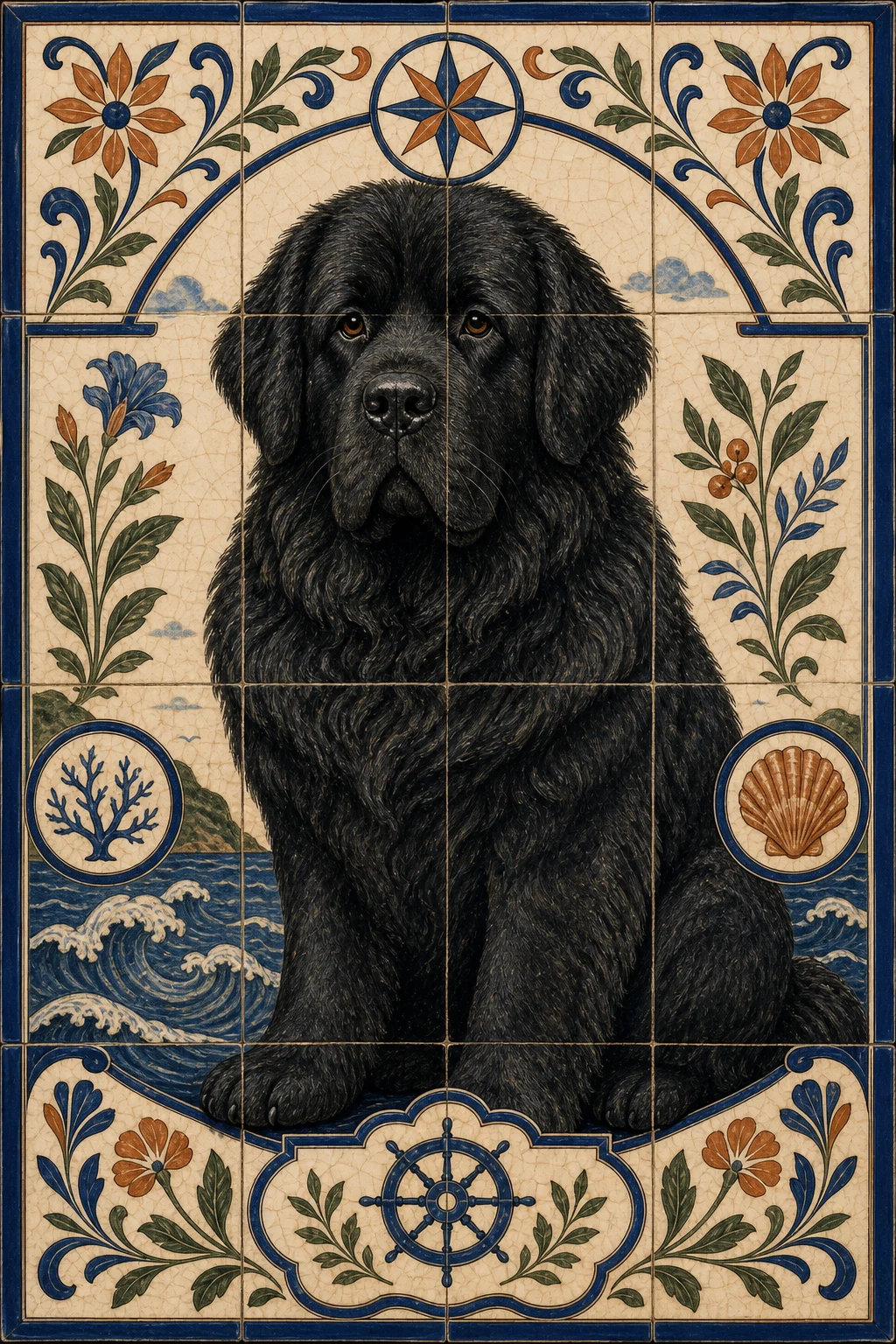Harbour the Newfoundland — Ceramic Tile Folk Art pet portrait