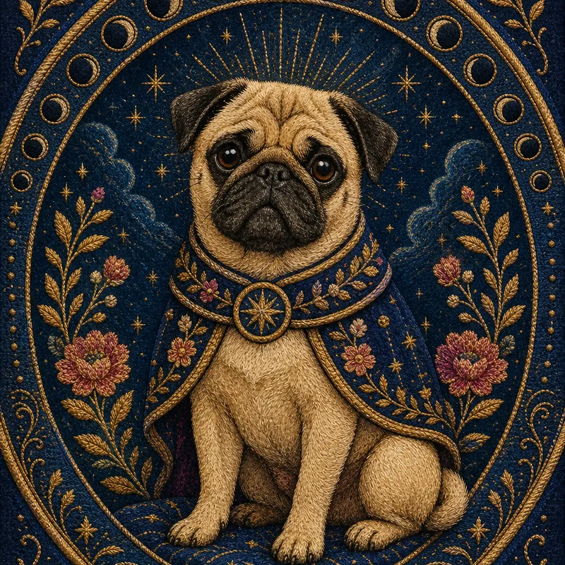 Pug portrait — cosmic astrology