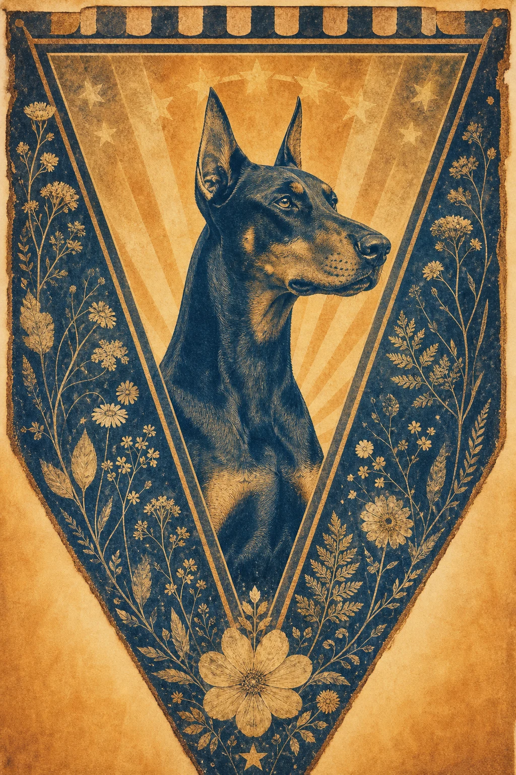 Otto the Doberman — Cyanotype Botanical pet portrait