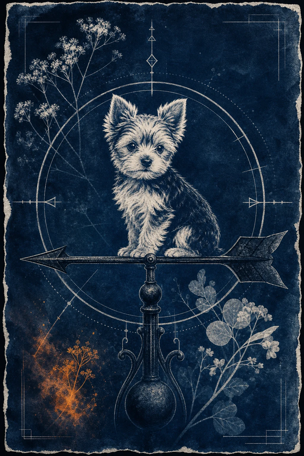 Nell the Yorkshire Terrier — Cyanotype Botanical pet portrait