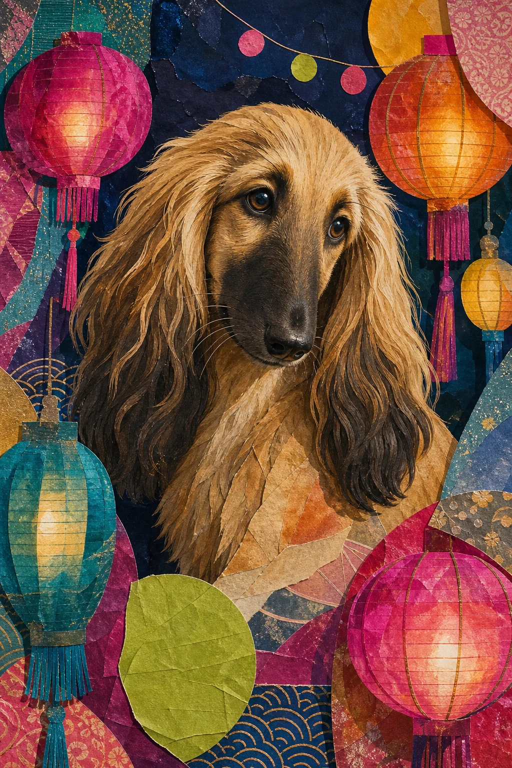 Lumi the Afghan Hound — Editorial Collage pet portrait