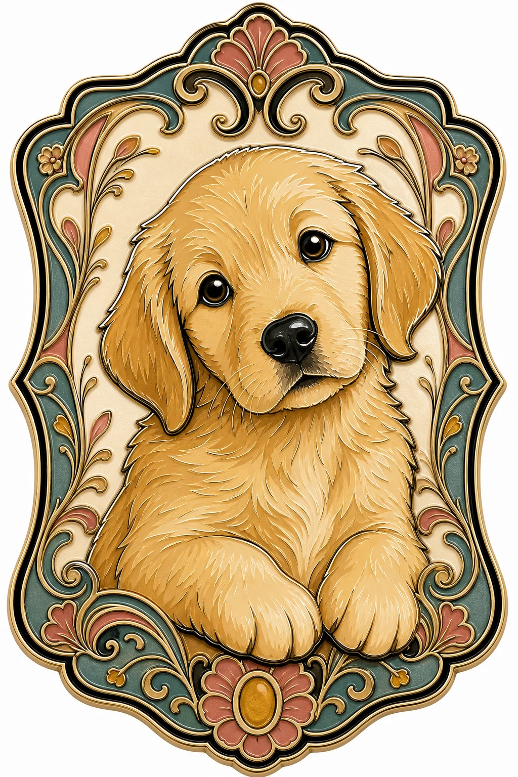 Pippin the Golden Retriever — Enamel Pin Design pet portrait