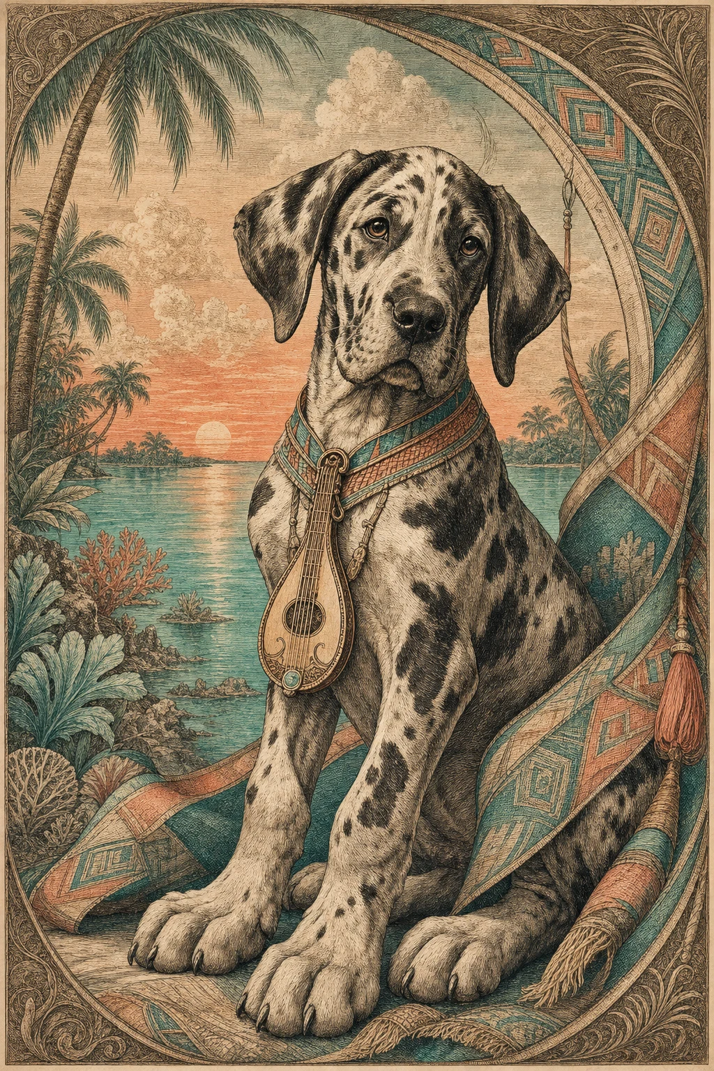 Otis the Great Dane — Etching Engraving Naturalist pet portrait