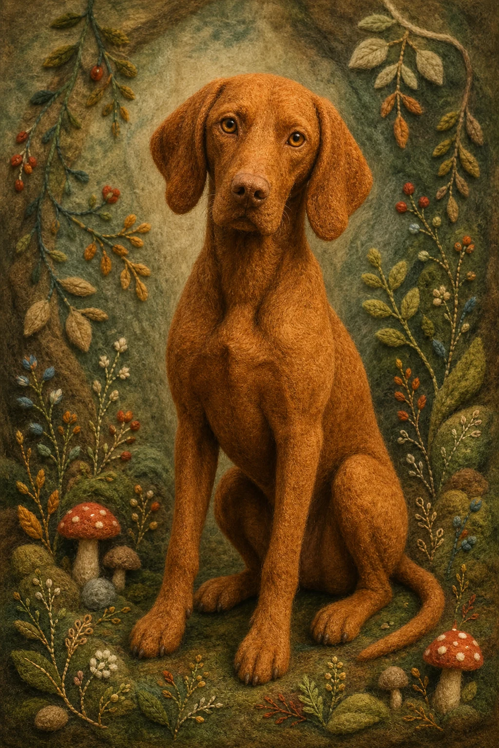 Fern the Vizsla — Felted Wool Plush pet portrait