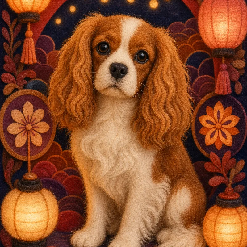 Cavalier King Charles Spaniel portrait — felted wool plush