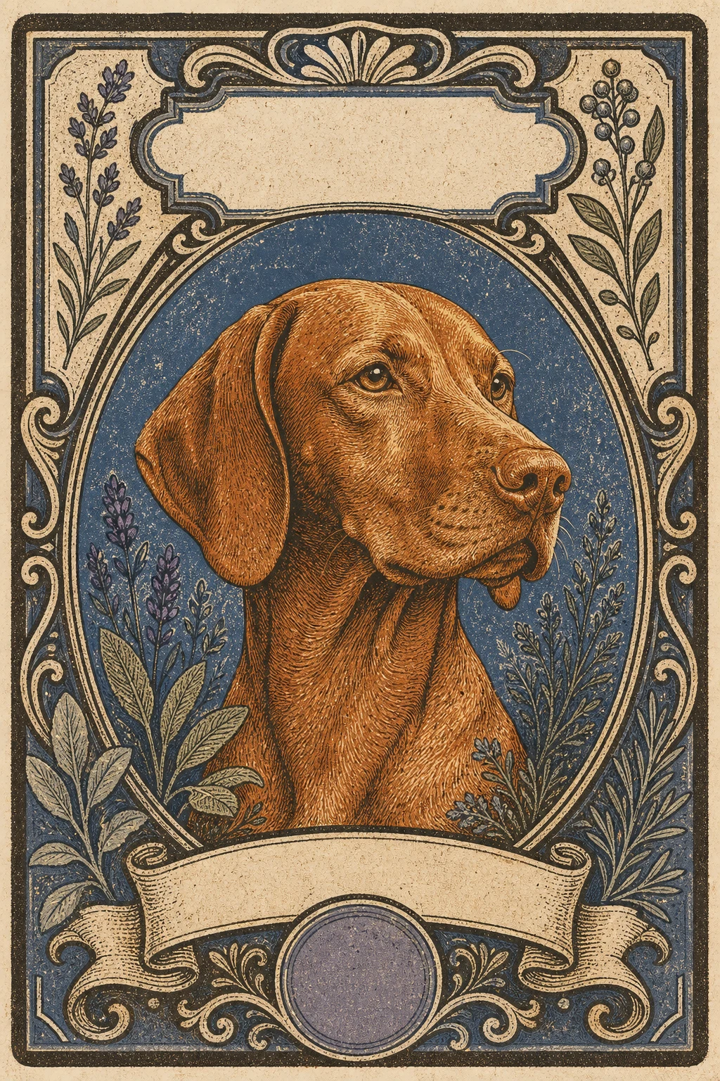 Rua the Vizsla — Lino Block Print Modern pet portrait