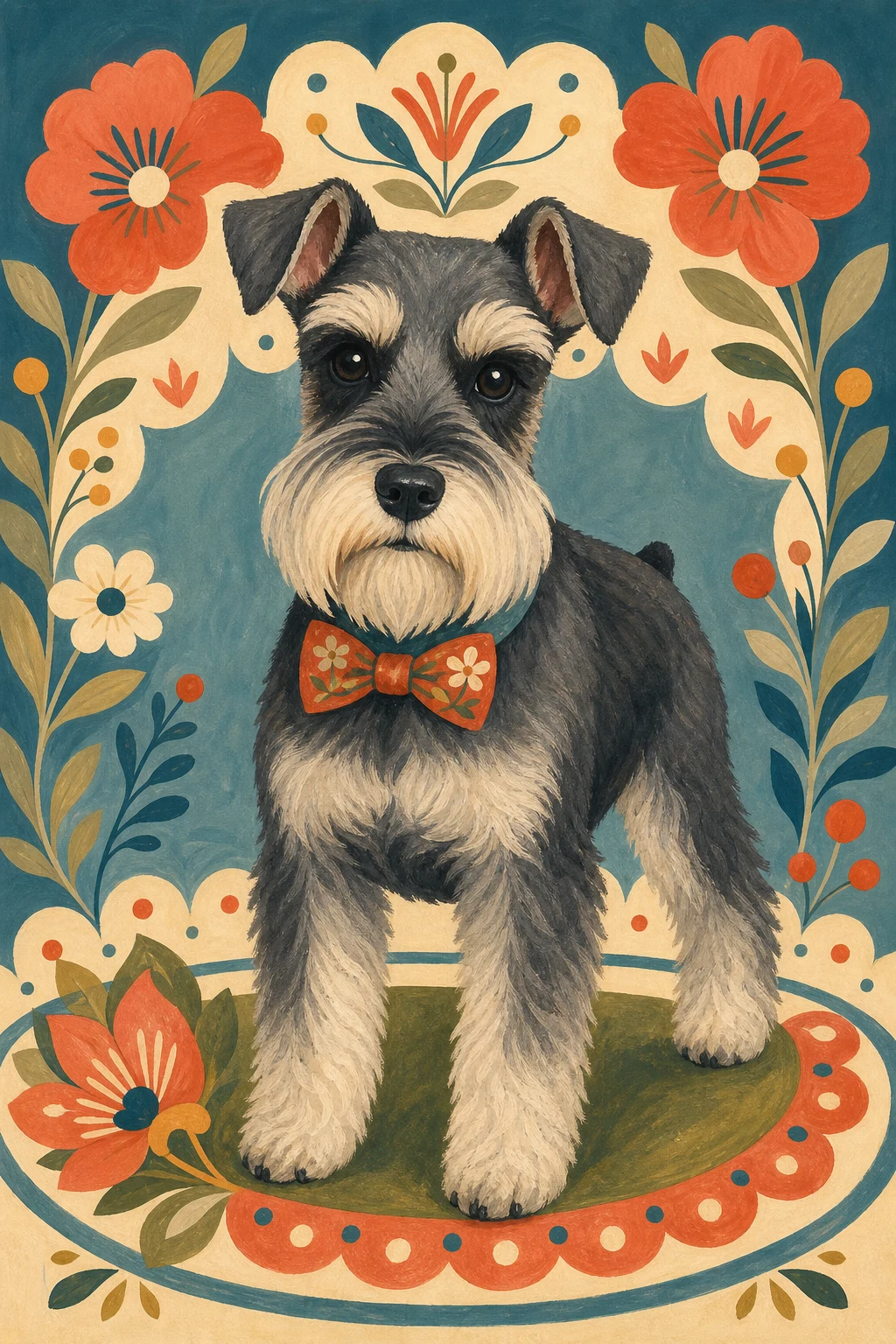 Otto the Miniature Schnauzer — Mid Century Gouache pet portrait