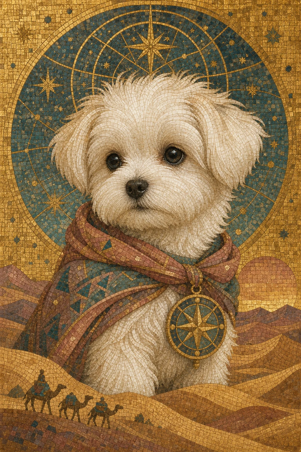 Pip the Maltese — Mosaic Byzantine Gold pet portrait