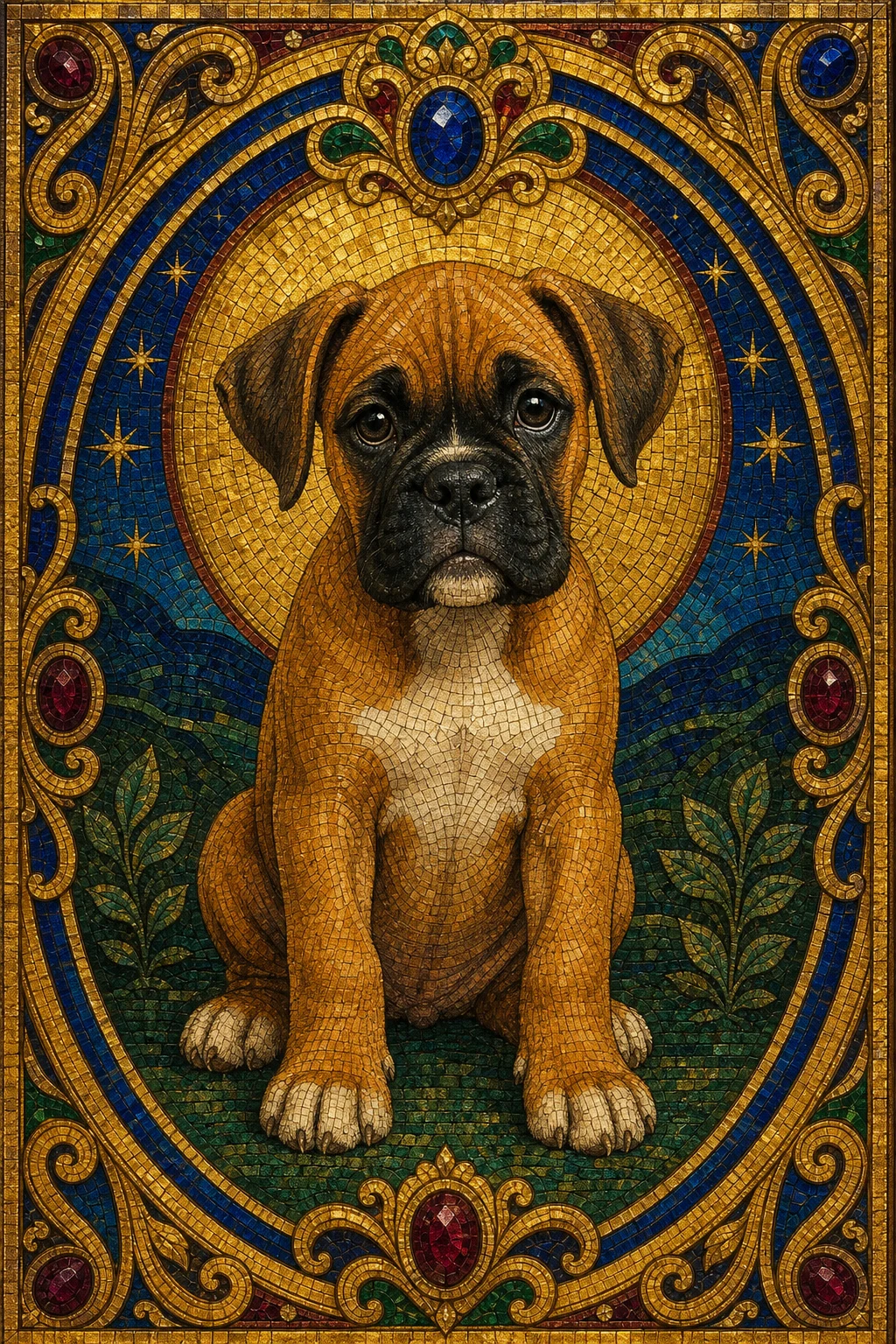 Bruno the boxer — Mosaic Byzantine Gold pet portrait