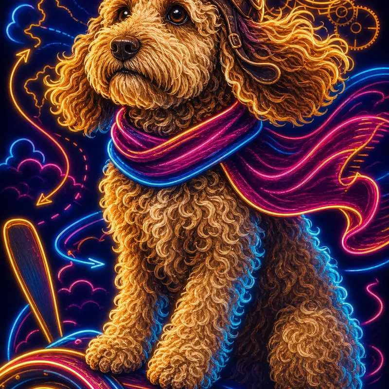 Cockapoo portrait — neon sign portrait