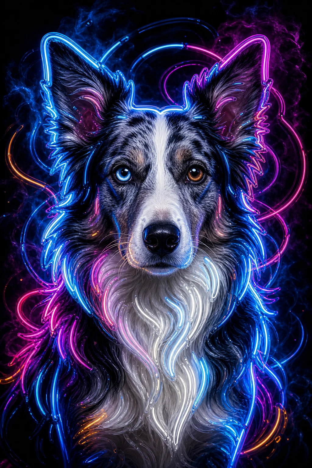 Mina the Border Collie — Neon Sign Portrait pet portrait