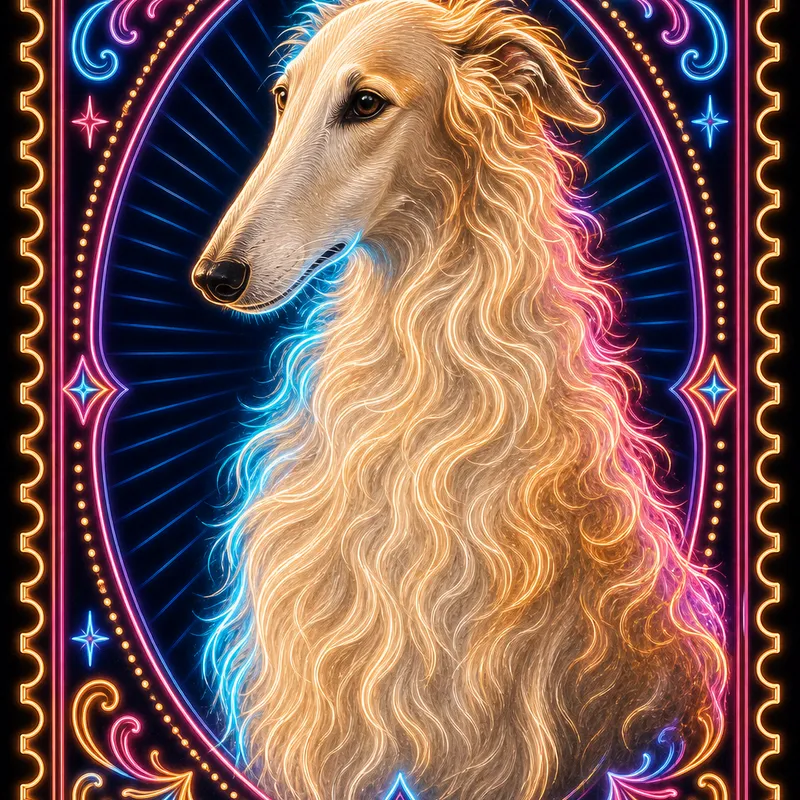 Borzoi portrait — neon sign portrait