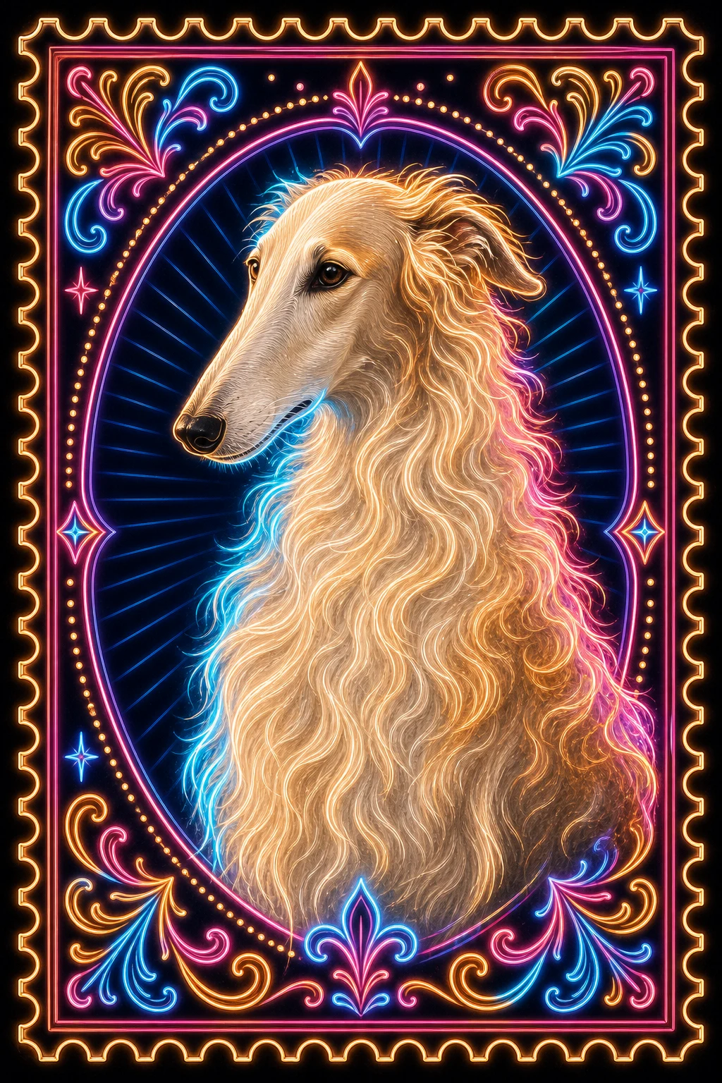 Anya the Borzoi — Neon Sign Portrait pet portrait