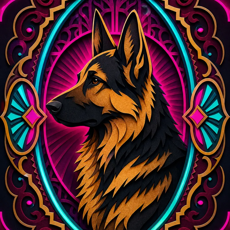 German Shepherd portrait — paper cut silhouette
