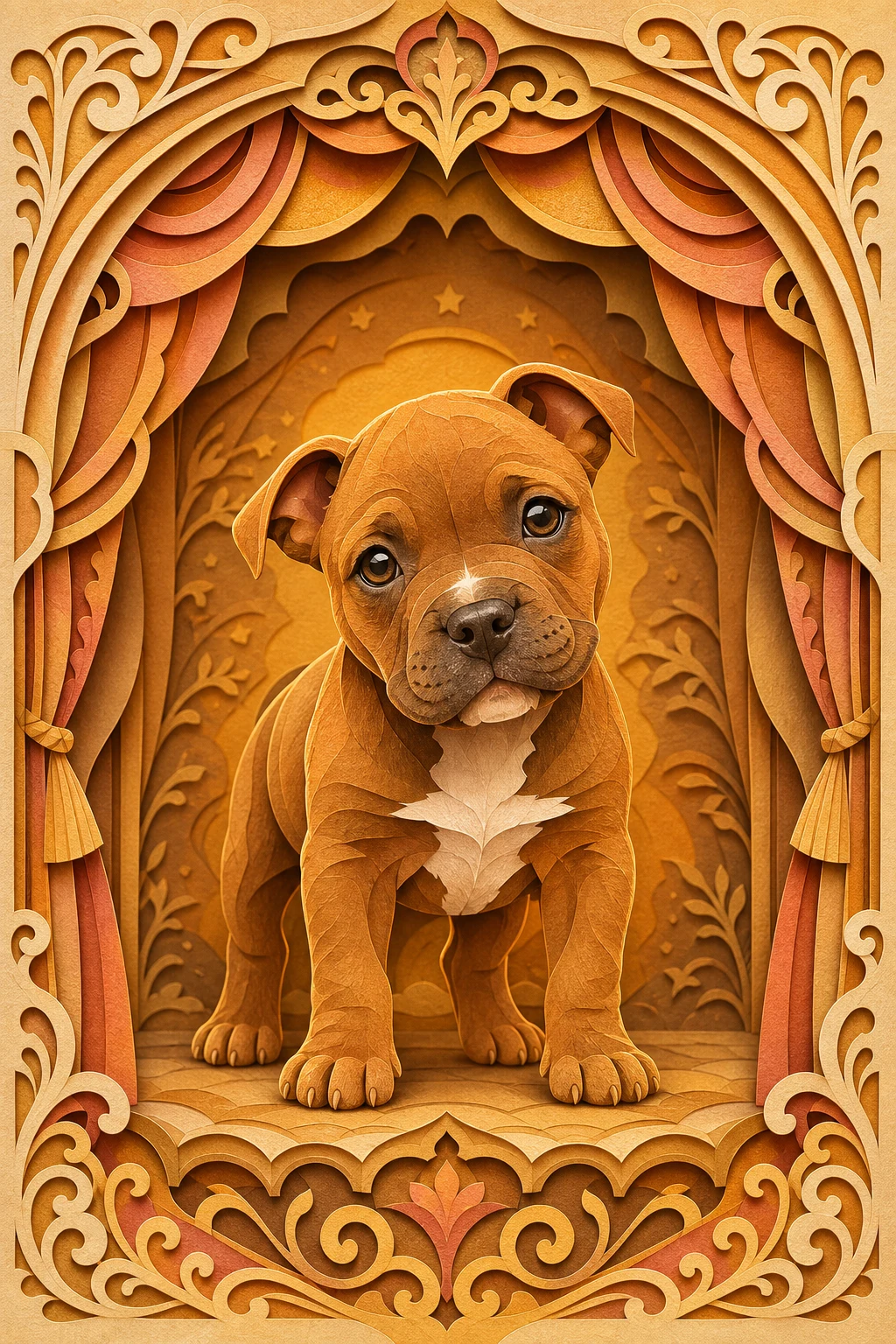 Poppy the Staffordshire Bull Terrier — Paper Cut Silhouette pet portrait