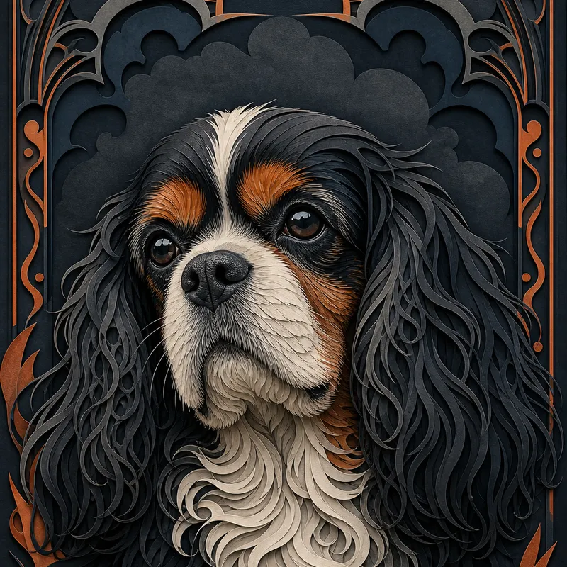 Cavalier King Charles Spaniel portrait — paper cut silhouette