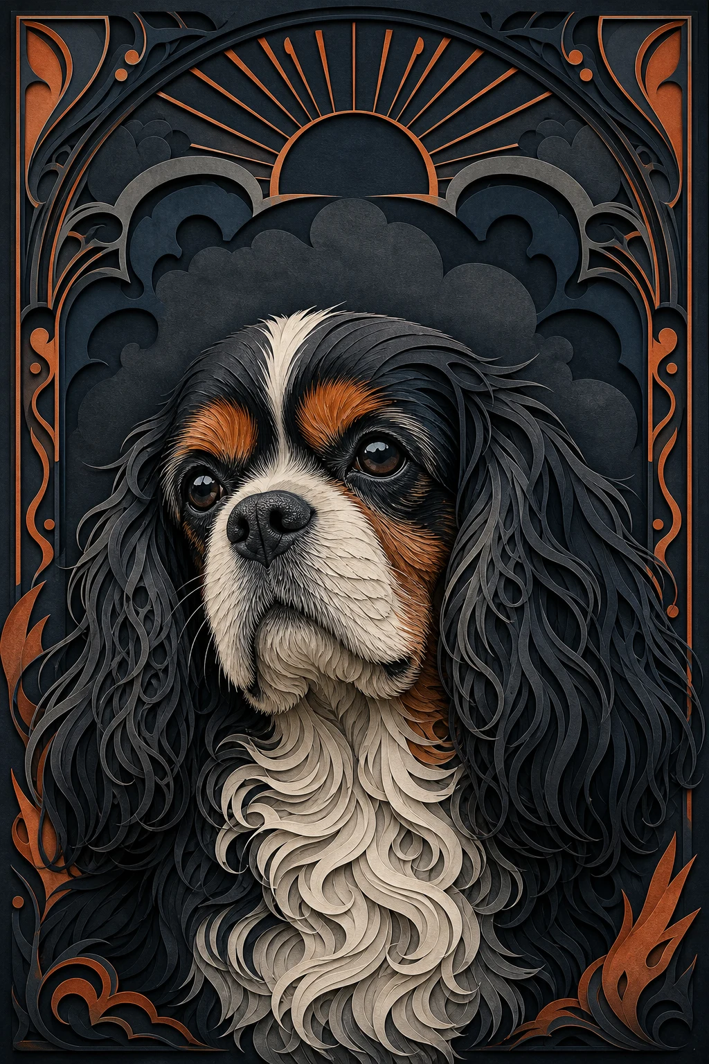 Winston the Cavalier King Charles Spaniel — Paper Cut Silhouette pet portrait