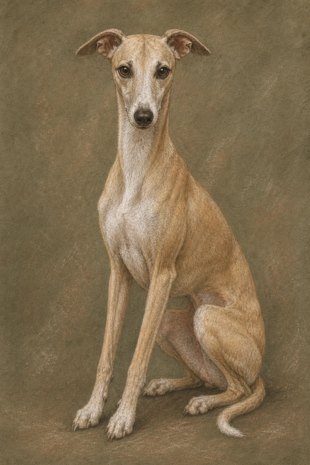 Finch the Whippet — Renaissance Chalk Pastel pet portrait