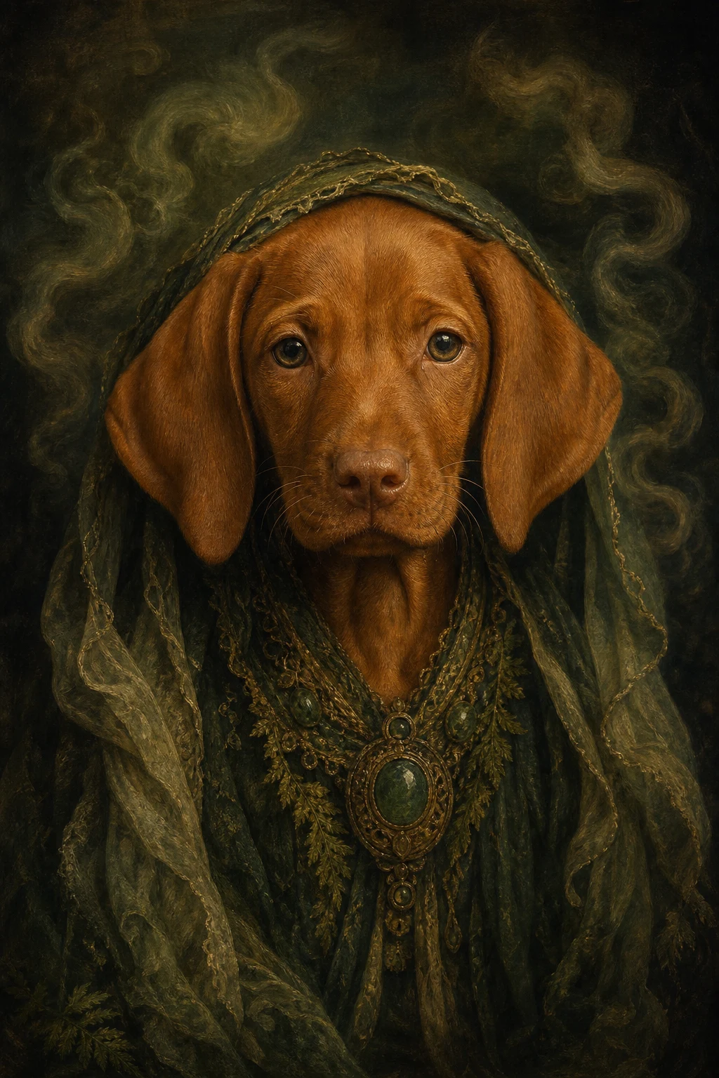 Roux the Vizsla — Renaissance Oil pet portrait