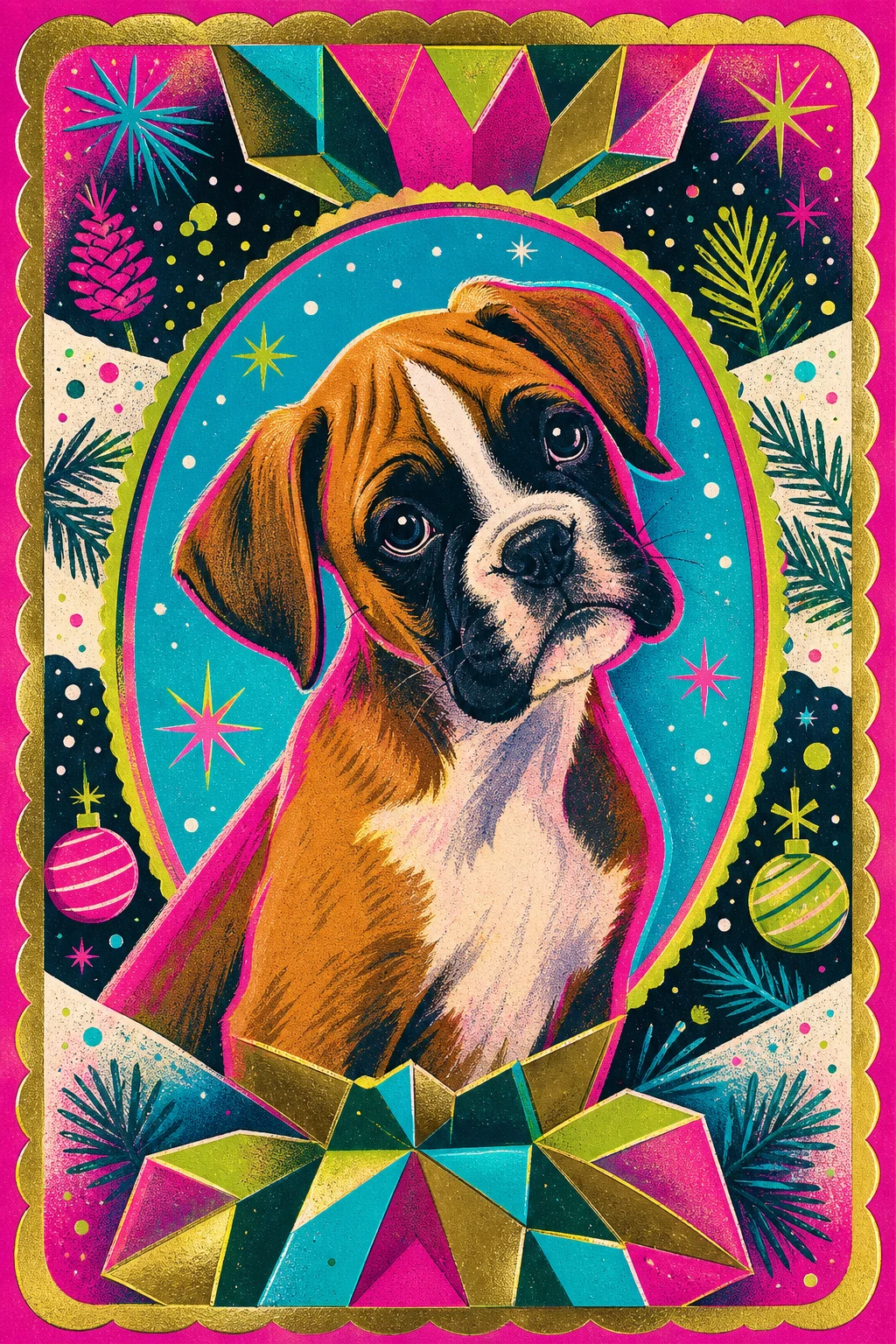 Bruno the Boxer — Risograph Summer Print pet portrait