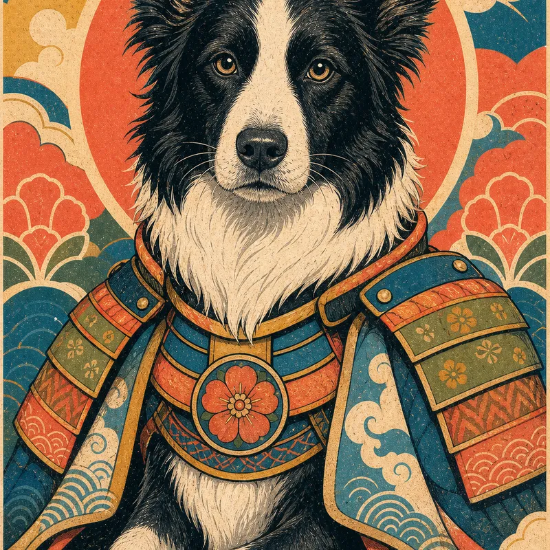 Border Collie portrait — risograph summer print