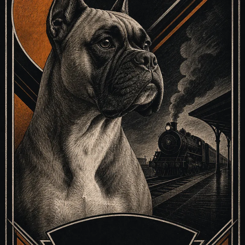 Boxer portrait — scratchboard noir