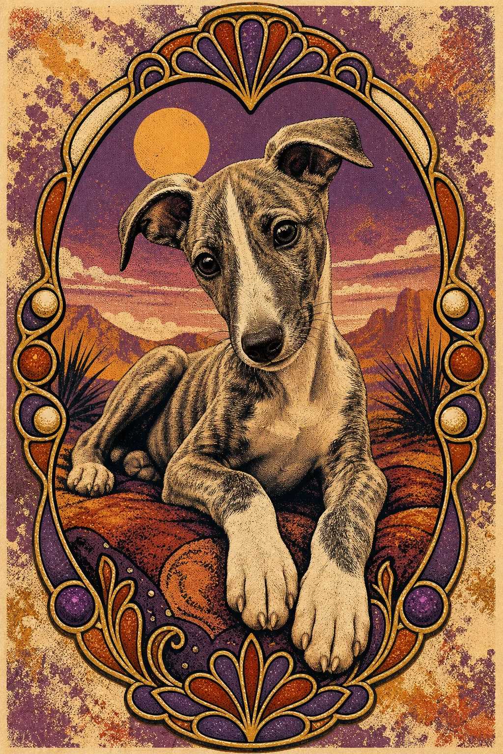 Pip the Greyhound — Screenprint Rock Poster pet portrait